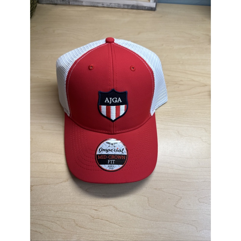 Imperial AJGA Red White Mesh Adjustable Golf Hat Logo Embroidered Strap
